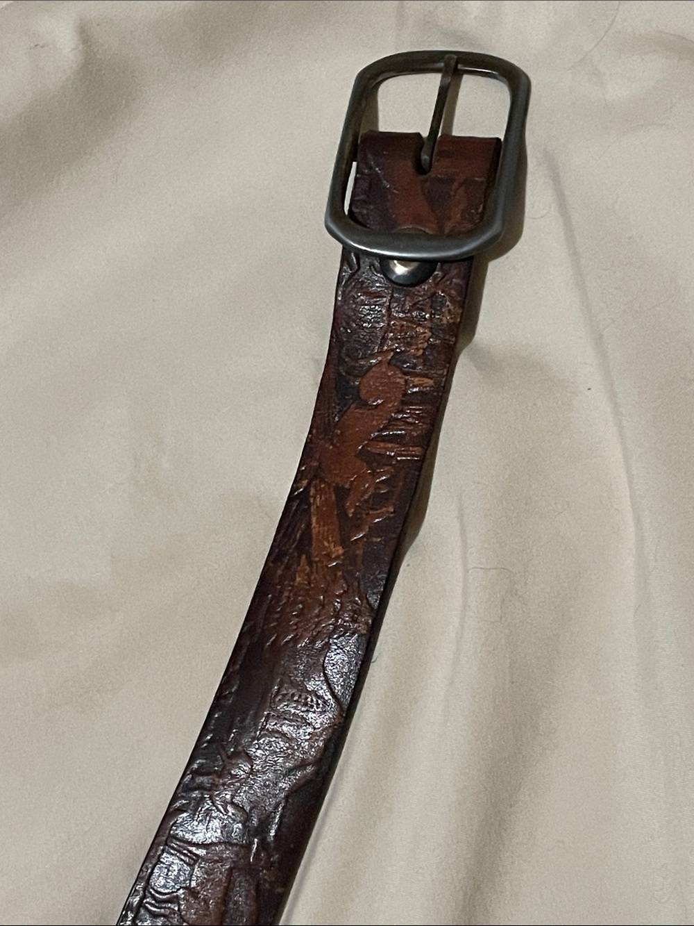 Men's Embossed Brown Leather Belt - Classic Casual Style